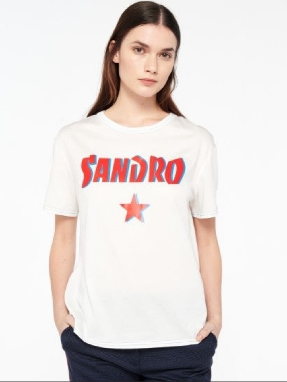 Sandro Slogan T-Shirt White Small Size 1